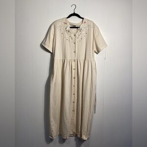 Cactus  California Vintage Short Sleeve Button Up Shoulder Pads Maxi Dress T39*